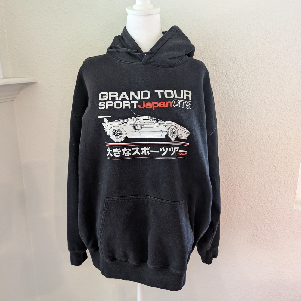 Brandy Melville Unisex Black Hoodie with Graphic Grand Tour Japan Design